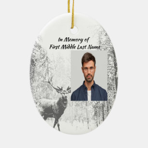 Décoration En Céramique Memorial Photo Prayer Stag Deer Forest Winter Wild
