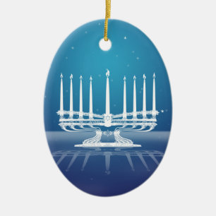 Décoration En Céramique Menorah illuminé par les étoiles II