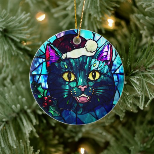 Décoration En Céramique Meowing Stained-Glass Christmas Black Cat (Arbre)