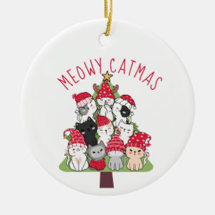 Décoration En Céramique Meowy Catmas Kawaii Arbre de Noël