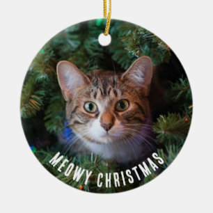 Décoration En Céramique Meowy Christmas Chat Photo Deux Côtés
