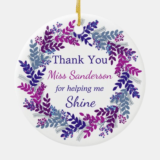 Décoration En Céramique Merci Enseignants en couronne de Noël Appréciation (Dos)