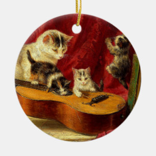 Décoration En Céramique Mère Chat et chatons Jouer avec la guitare