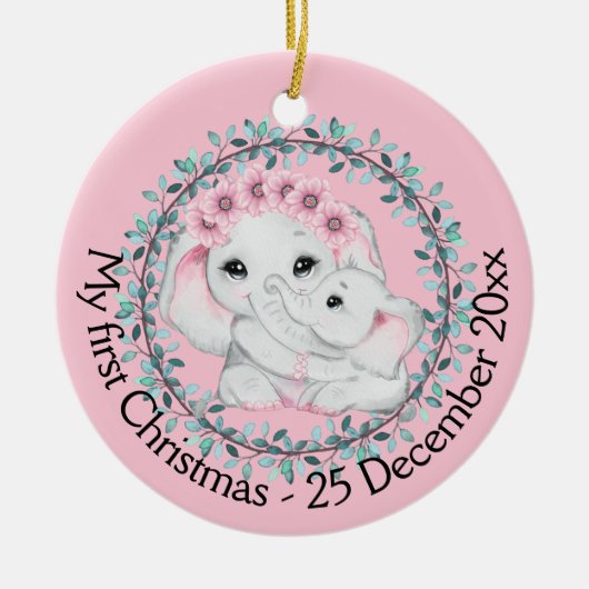 Décoration En Céramique Mère fille premier éléphant photo de Noël (Devant)