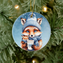 Mère Fox et bébé en Casquette bleu et café Scarf