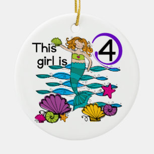 Décoration En Céramique Mermaid 4th Birthday Tshirts and Gifts