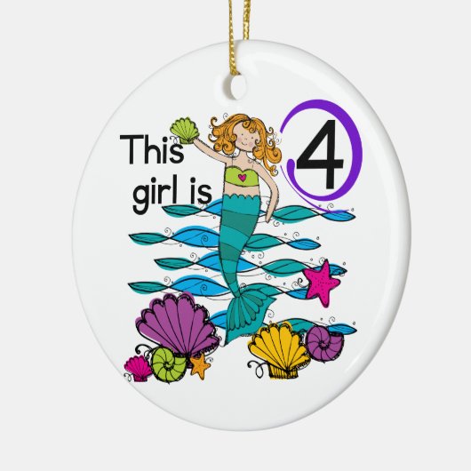 Décoration En Céramique Mermaid 4th Birthday Tshirts and Gifts (Gauche)