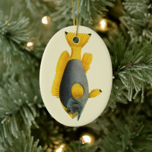 Décoration En Céramique Mérou bleu et jaune, Vie marine vintage