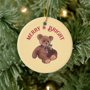 Décoration En Céramique Merry & Bright Teddy Bear Festif Joyeux Noël