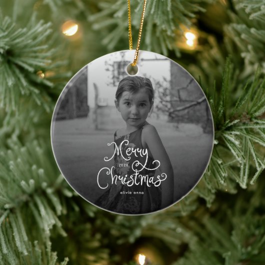 Décoration En Céramique Merry Christmas Whimsical Script custom Photo Dog (Arbre)