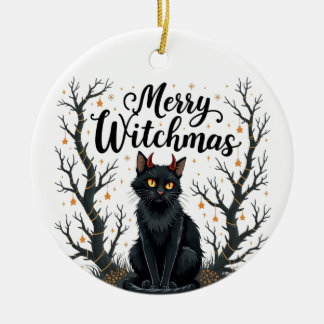 Décoration En Céramique Merry Witchmas Black Cat Ornament