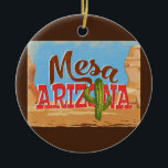 Décoration En Céramique Mesa Arizona Cartoon Vintage voyage du désert<br><div class="desc">Mesa Arizona neo design de voyage vintage dans un drôle de style rétro de dessin animé avec le désert,  un cactus et des rochers. Bleu,  marron et rouge avec cactus vert.</div>