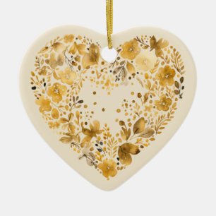 Décoration En Céramique Message personnalisé Cadeau de coeur doré et fleur