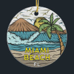 Décoration En Céramique Miami Beach Florida Vintage<br><div class="desc">Illustration dessinée à la main à Miami Beach avec des montagnes et des vagues océaniques dans l'arrière - plan. Parfait pour tous ceux qui aiment visiter Miami Beach.</div>