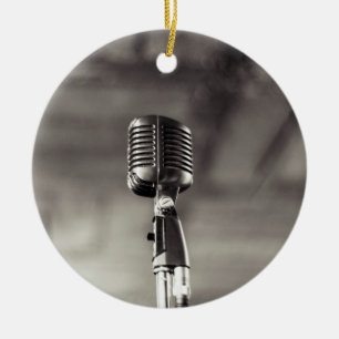 Décoration En Céramique Microphone Audiophile noir et blanc vintage