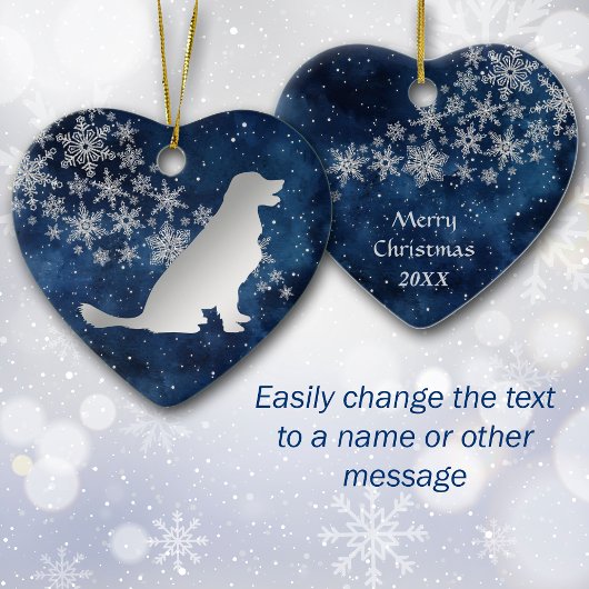 Décoration En Céramique Midnight Blue Silver Snowflake Golden Retriever