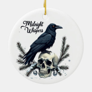 Décoration En Céramique Midnight Whispers Raven and Skull Ornament