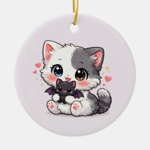 Décoration En Céramique Mignon Chat & Chauve-Souris – Chat Mignon et Sombr