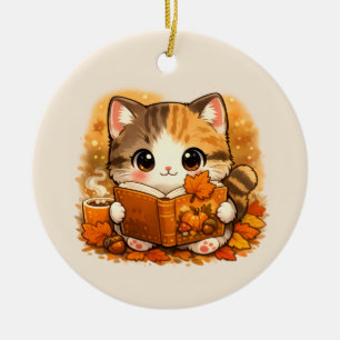 Décoration En Céramique Mignon Chat de Lecture d'Automne – Chat de l'Autom