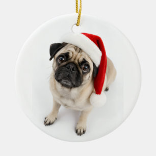 Décoration En Céramique Mignon Faon de Pug avec Chapeau de Père Noël et Ye