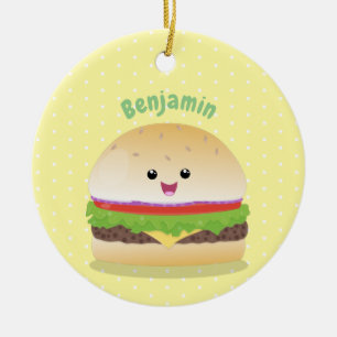 Décoration En Céramique Mignon hamburger kawaii de dessin animé heureux