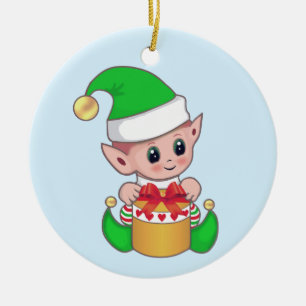 Décoration En Céramique Mignon lutin de Noël tendance sur fond bleu clair