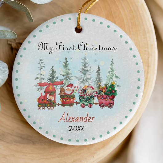 Décoration En Céramique Mignonne bébé premier Noël père Noël train