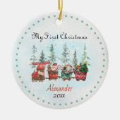 Décoration En Céramique Mignonne bébé premier Noël père Noël train (Devant)