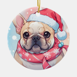 Décoration En Céramique Mignonne Bulldog français avec casquette et foular