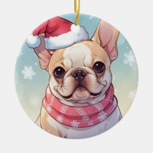 Décoration En Céramique Mignonne Bulldog français avec casquette et foular