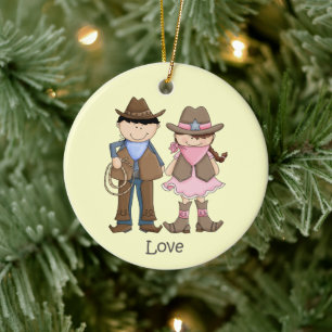 Décoration En Céramique Mignonne cowgirl et Cowboy Love Ornament