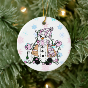 Décoration En Céramique Mignonne main dessinée Blue Snowman Noël