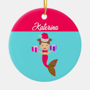 Décoration En Céramique Mignonne Noël Sirène fille Santa Chapeau en mer