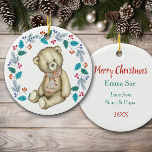 Décoration En Céramique Mignonne Teddy Bear Wreath Noël