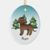 Décoration En Céramique Mini Goldendoodle Brown - Forêt d'hiver et nom (Droite)