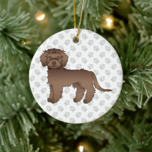Décoration En Céramique Mini Goldendoodle Brun Dessin Animé Chien & Texte