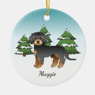 Décoration En Céramique Mini Goldendoodle noir et fauve - Forêt d'hiver