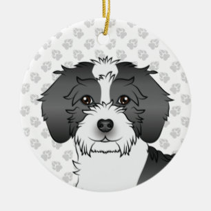 Décoration En Céramique Mini Goldendoodle tête de chien noir Parti-couleur
