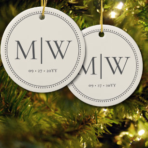 Décoration En Céramique Mini-mariés Monogram Ecru Holiday