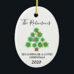 Décoration En Céramique Minimal Covid Christmas Tree Personalized Ceramic<br><div class="desc">Stylish christmas covid tree decoration,  featuring black font,  over a classic white background,  a covid virus symbol designed christmas tree,  with colored fairy lights,  use the template provided or change the message toone of your own.</div>