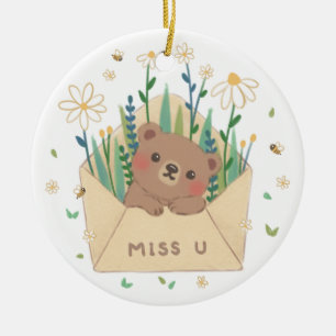 Décoration En Céramique MISS U : Ours et fleurs en peluche dans l'envelopp