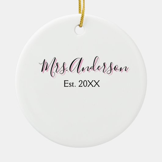 Décoration En Céramique Mme ajouter nom nom de famille noir rose année mod (Devant)