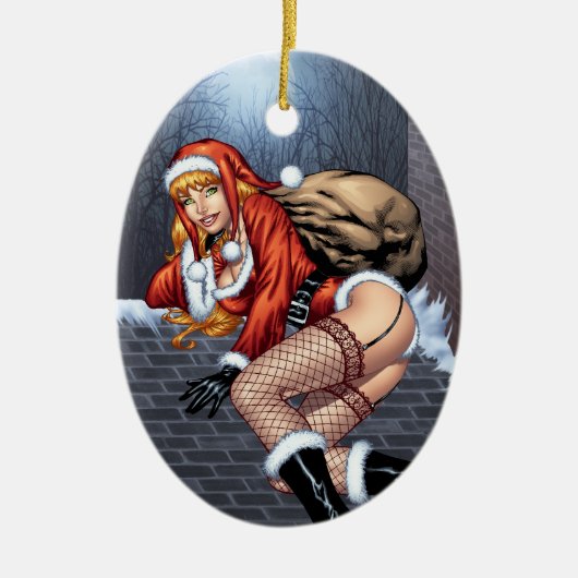 Décoration En Céramique Mme Claus On The Rooftop fournissant des présents (Devant)