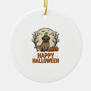 Décoration En Céramique Modèle de chemise vintage Halloween Pug Chapeau de