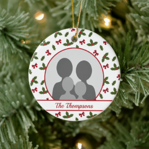 Décoration En Céramique Modèle de photo personnalisé avec houx de Noël et