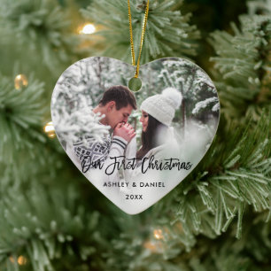 Décoration En Céramique Modern Brush Script Notre Premier Noël Couple B