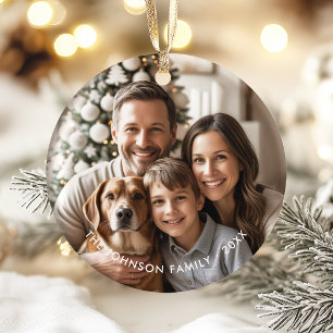 Décoration En Céramique Moderne Élégant Simple Noël Famille Photo Round
