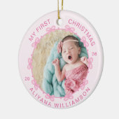 Décoration En Céramique Mon 1er Noël Pink Bow Baby Photo Keepsaké (Gauche)