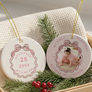 Décoration En Céramique Mon 1er Noël Pink Bow Baby Photo Keepsaké