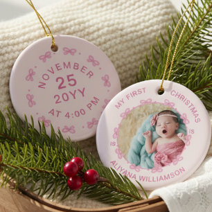 Décoration En Céramique Mon 1er Noël Pink Bow Baby Photo Keepsaké